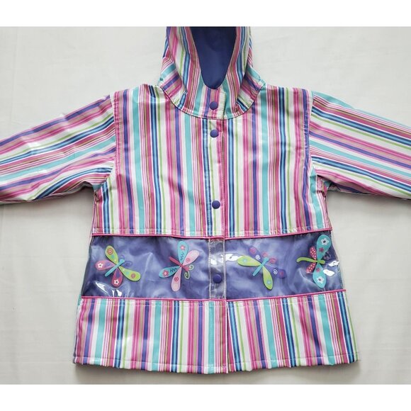 Clockwise Kids Multicolor Vertical Stripes Butterflies Print Raincoat Size 3T - Picture 5 of 10